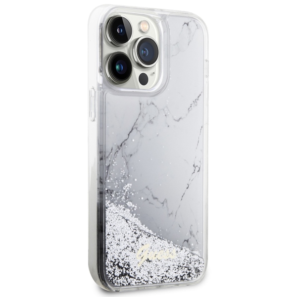 iTok webáruház - Guess Guess GUHCP14XLCSGSGH iPhone 14 Pro Max 6,7" fehér keménytok – Liquid Glitter Marble 4 Guess GUHCP14XLCSGSGH iPhone 14 Pro Max 6.7" white/white hardcase Liquid Glitter Marble