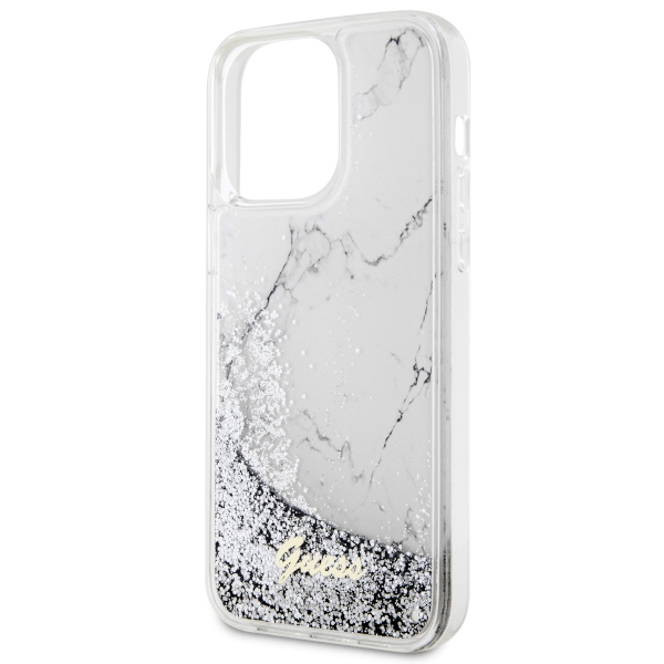 iTok webáruház - Guess Guess GUHCP14XLCSGSGH iPhone 14 Pro Max 6,7" fehér keménytok – Liquid Glitter Marble 6 Guess GUHCP14XLCSGSGH iPhone 14 Pro Max 6.7" white/white hardcase Liquid Glitter Marble