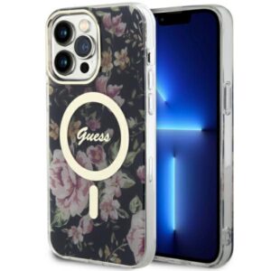Guess GUHMP14XHCFWSK iPhone 14 Pro Max 6,7 hüvelykes Flower MagSafe keménytok – fekete