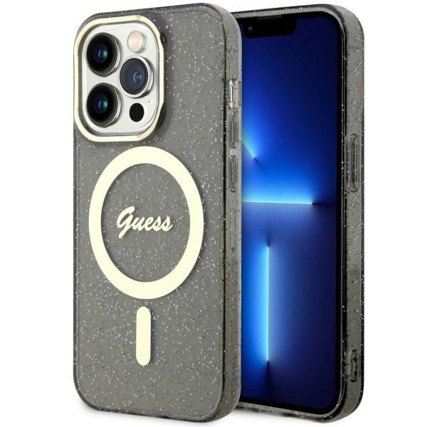 iTok webáruház - Guess Guess GUHMP14XHCMCGK fekete tok iPhone 14 Pro Max készülékhez – Glitter Gold MagSafe 1 Guess GUHMP14XHCMCGK iPhone 14 Pro Max 6.7" black/black hardcase Glitter Gold MagSafe