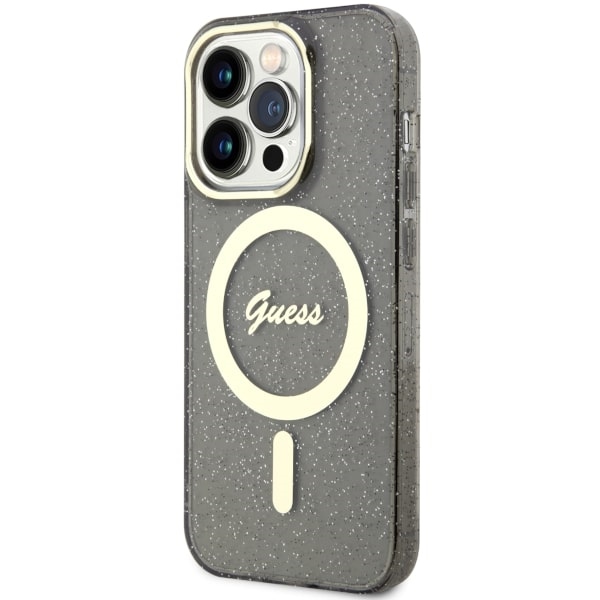 iTok webáruház - Guess Guess GUHMP14XHCMCGK fekete tok iPhone 14 Pro Max készülékhez – Glitter Gold MagSafe 2 Guess GUHMP14XHCMCGK iPhone 14 Pro Max 6.7" black/black hardcase Glitter Gold MagSafe