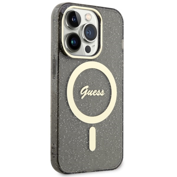 iTok webáruház - Guess Guess GUHMP14XHCMCGK fekete tok iPhone 14 Pro Max készülékhez – Glitter Gold MagSafe 4 Guess GUHMP14XHCMCGK iPhone 14 Pro Max 6.7" black/black hardcase Glitter Gold MagSafe