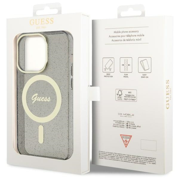 iTok webáruház - Guess Guess GUHMP14XHCMCGK fekete tok iPhone 14 Pro Max készülékhez – Glitter Gold MagSafe 8 Guess GUHMP14XHCMCGK iPhone 14 Pro Max 6.7" black/black hardcase Glitter Gold MagSafe