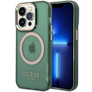 Guess GUHMP14XHTCMA iPhone 14 Pro Max 6,7 hüvelykes zöld tok – Gold Outline Translucent MagSafe