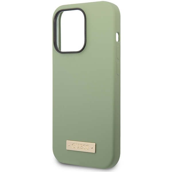 iTok webáruház - Guess Guess Silicone Logo Plate MagSafe tok iPhone 14 Pro Max készülékhez (zöld) 6 Guess Silicone Logo Plate MagSafe case for iPhone 14 Pro Max (zöld)