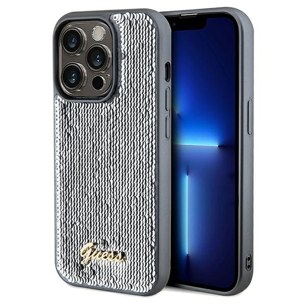 iTok webáruház - Guess Guess Sequin Script Metal tok iPhone 14 Pro Max készülékhez (ezüst) 1 Guess Sequin Script Metal case for iPhone 14 Pro Max (ezüst)