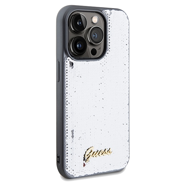 iTok webáruház - Guess Guess Sequin Script Metal tok iPhone 14 Pro Max készülékhez (ezüst) 4 Guess Sequin Script Metal case for iPhone 14 Pro Max (ezüst)