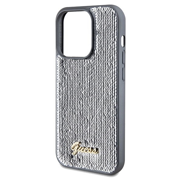 iTok webáruház - Guess Guess Sequin Script Metal tok iPhone 14 Pro Max készülékhez (ezüst) 6 Guess Sequin Script Metal case for iPhone 14 Pro Max (ezüst)