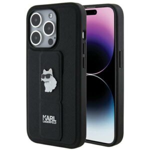 Karl Lagerfeld Gripstand Saffiano Choupette Pins tok iPhone 14 Pro Max készülékhez (fekete)
