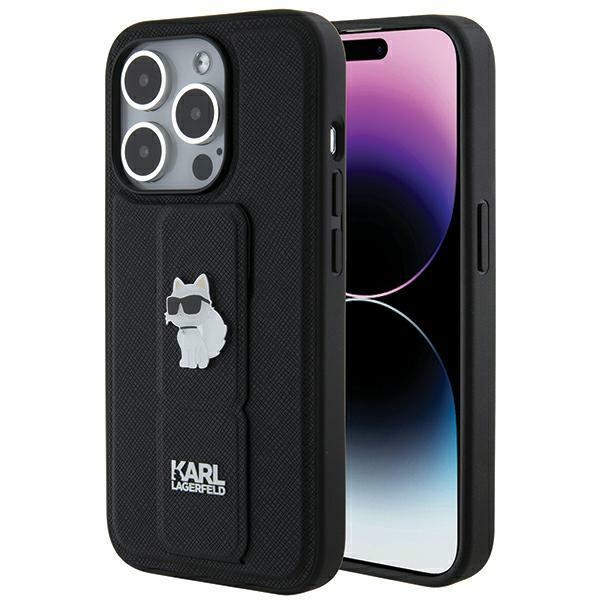 iTok webáruház - Karl Lagerfeld Karl Lagerfeld Gripstand Saffiano Choupette Pins tok iPhone 14 Pro Max készülékhez (fekete) 1 Karl Lagerfeld Gripstand Saffiano Choupette Pins case for iPhone 14 Pro Max (fekete)