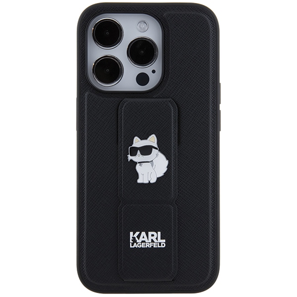 iTok webáruház - Karl Lagerfeld Karl Lagerfeld Gripstand Saffiano Choupette Pins tok iPhone 14 Pro Max készülékhez (fekete) 3 Karl Lagerfeld Gripstand Saffiano Choupette Pins case for iPhone 14 Pro Max (fekete)