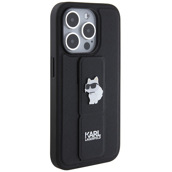 iTok webáruház - Karl Lagerfeld Karl Lagerfeld Gripstand Saffiano Choupette Pins tok iPhone 14 Pro Max készülékhez (fekete) 4 Karl Lagerfeld Gripstand Saffiano Choupette Pins case for iPhone 14 Pro Max (fekete)