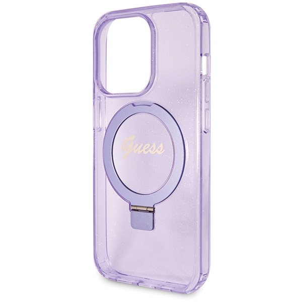 iTok webáruház - Guess Guess Ring Stand Script Glitter MagSafe tok iPhone 14 Pro Max készülékhez (lila) 6 Guess Ring Stand Script Glitter MagSafe case for iPhone 14 Pro Max (lila)