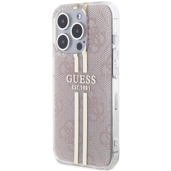 iTok webáruház - Guess Guess IML 4G Gold Stripe tok iPhone 14 Pro Max készülékhez (rózsaszín) 2 Guess IML 4G Gold Stripe case for iPhone 14 Pro Max (rózsaszín)