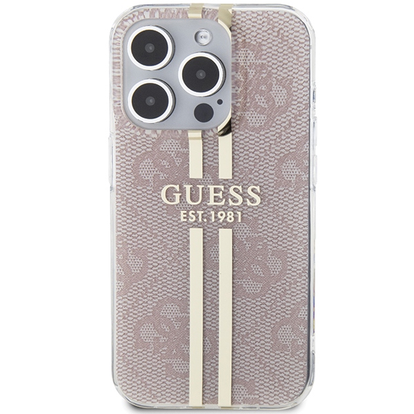 iTok webáruház - Guess Guess IML 4G Gold Stripe tok iPhone 14 Pro Max készülékhez (rózsaszín) 3 Guess IML 4G Gold Stripe case for iPhone 14 Pro Max (rózsaszín)