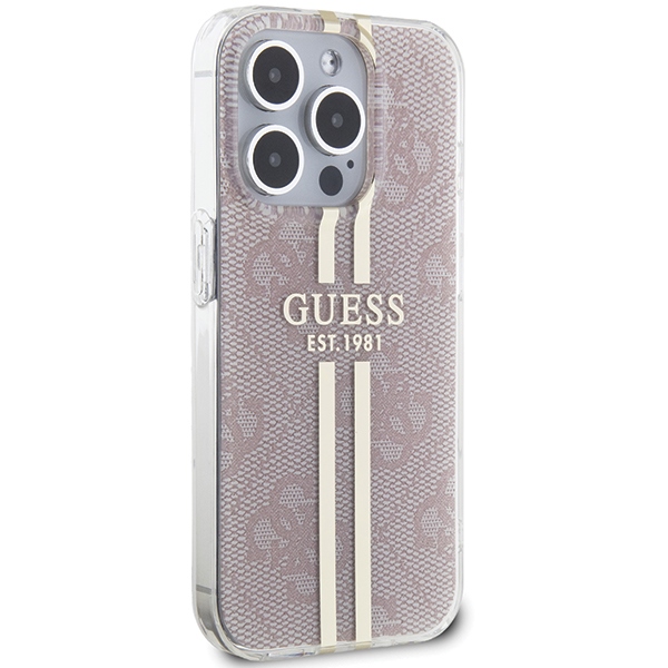 iTok webáruház - Guess Guess IML 4G Gold Stripe tok iPhone 14 Pro Max készülékhez (rózsaszín) 4 Guess IML 4G Gold Stripe case for iPhone 14 Pro Max (rózsaszín)