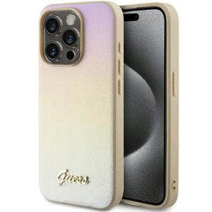 Guess Saffiano Iridescent Script tok iPhone 14 Pro Max készülékhez (arany)