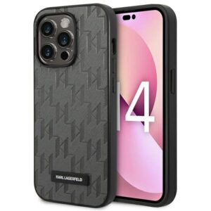 Karl Lagerfeld Saffiano Mono Metal Logo tok iPhone 14 Pro Max készülékhez (szürke)