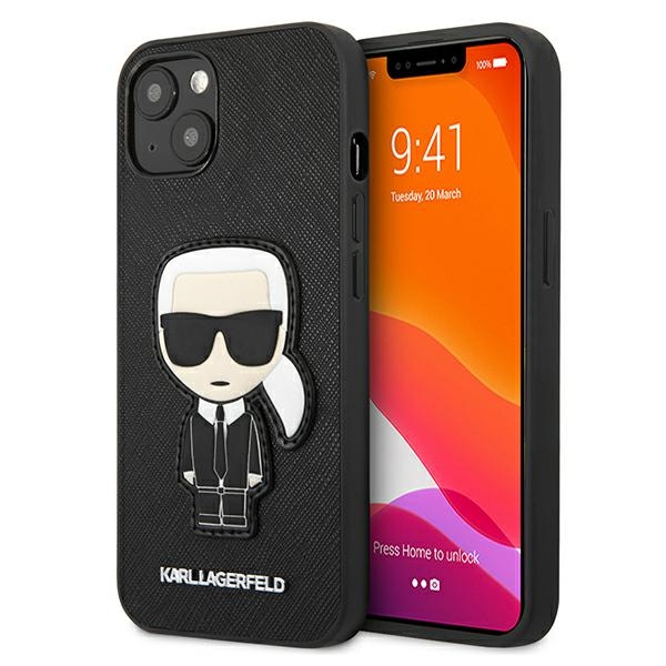 iTok webáruház - Karl Lagerfeld Karl Lagerfeld Saffiano Ikonik Karl's Patch tok iPhone 13 mini készülékhez (fekete) 1 Karl Lagerfeld Saffiano Ikonik Karl's Patch Case for iPhone 13 mini (fekete)