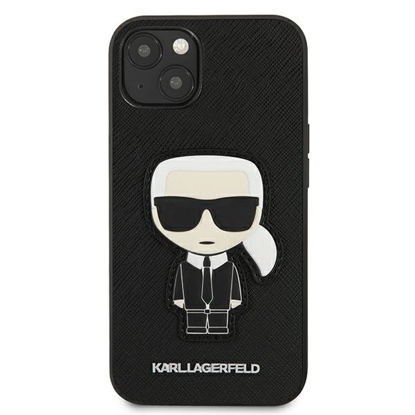 iTok webáruház - Karl Lagerfeld Karl Lagerfeld Saffiano Ikonik Karl's Patch tok iPhone 13 mini készülékhez (fekete) 3 Karl Lagerfeld Saffiano Ikonik Karl's Patch Case for iPhone 13 mini (fekete)