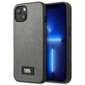 Karl Lagerfeld KLHCP13SSFMP2DG Saffiano Plaque tok iPhone 13 mini készülékhez – ezüst