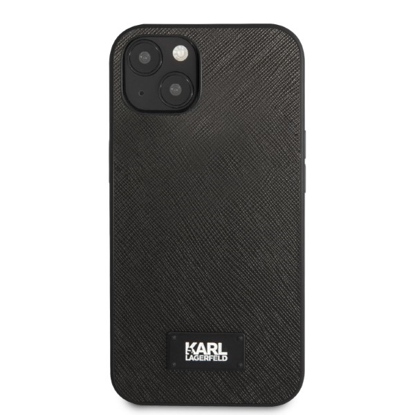 iTok webáruház - Karl Lagerfeld Karl Lagerfeld KLHCP13SSFMP2K Saffiano Plaque tok iPhone 13 mini készülékhez, fekete 3 Karl Lagerfeld KLHCP13SSFMP2K iPhone 13 mini 5.4" hardcase black/black Saffiano Plaque