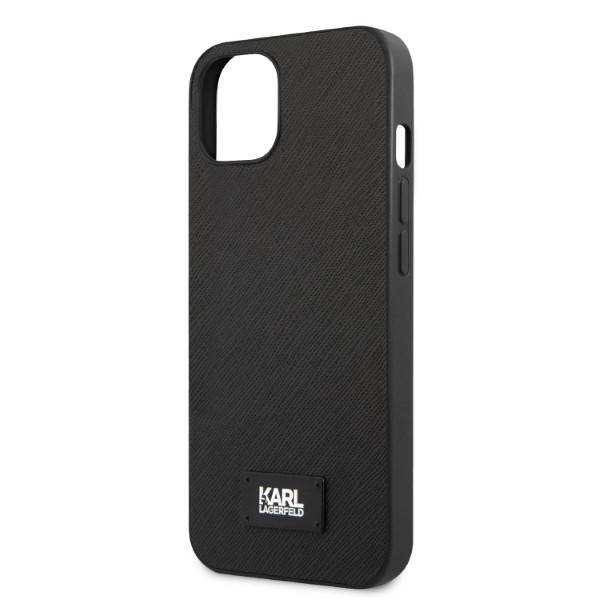 iTok webáruház - Karl Lagerfeld Karl Lagerfeld KLHCP13SSFMP2K Saffiano Plaque tok iPhone 13 mini készülékhez, fekete 6 Karl Lagerfeld KLHCP13SSFMP2K iPhone 13 mini 5.4" hardcase black/black Saffiano Plaque