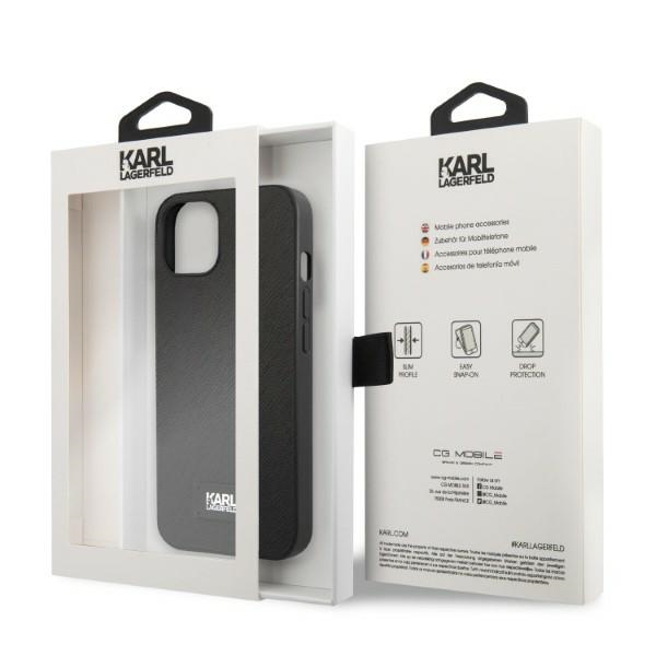 iTok webáruház - Karl Lagerfeld Karl Lagerfeld KLHCP13SSFMP2K Saffiano Plaque tok iPhone 13 mini készülékhez, fekete 8 Karl Lagerfeld KLHCP13SSFMP2K iPhone 13 mini 5.4" hardcase black/black Saffiano Plaque