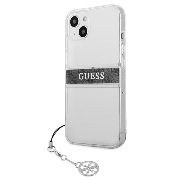 iTok webáruház - Guess Guess GUHCP13SKB4GGR iPhone 13 mini tok – 4G Gray Strap Charm 2 Guess GUHCP13SKB4GGR iPhone 13 mini 5.4" Transparent hardcase 4G Gray Strap Charm