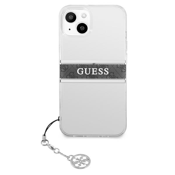 iTok webáruház - Guess Guess GUHCP13SKB4GGR iPhone 13 mini tok – 4G Gray Strap Charm 3 Guess GUHCP13SKB4GGR iPhone 13 mini 5.4" Transparent hardcase 4G Gray Strap Charm