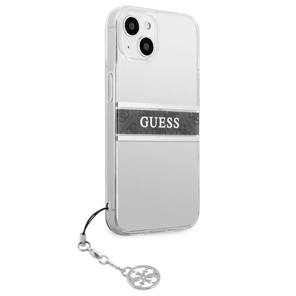 iTok webáruház - Guess Guess GUHCP13SKB4GGR iPhone 13 mini tok – 4G Gray Strap Charm 4 Guess GUHCP13SKB4GGR iPhone 13 mini 5.4" Transparent hardcase 4G Gray Strap Charm