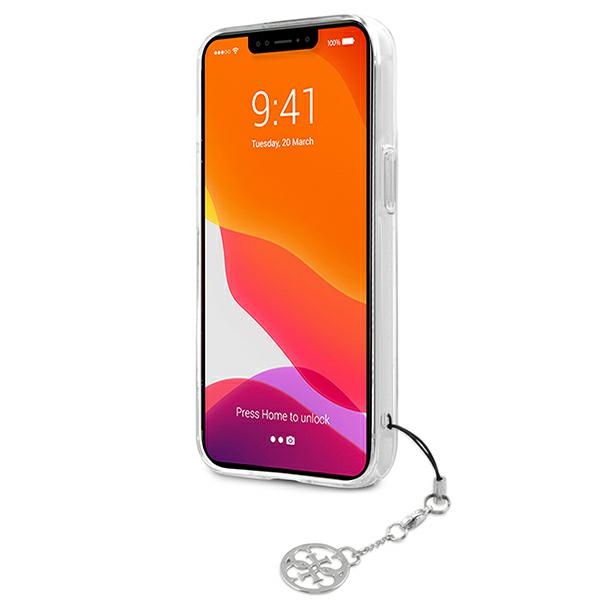 iTok webáruház - Guess Guess GUHCP13SKB4GGR iPhone 13 mini tok – 4G Gray Strap Charm 5 Guess GUHCP13SKB4GGR iPhone 13 mini 5.4" Transparent hardcase 4G Gray Strap Charm