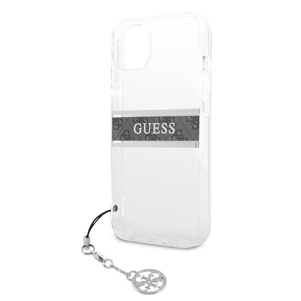 iTok webáruház - Guess Guess GUHCP13SKB4GGR iPhone 13 mini tok – 4G Gray Strap Charm 6 Guess GUHCP13SKB4GGR iPhone 13 mini 5.4" Transparent hardcase 4G Gray Strap Charm