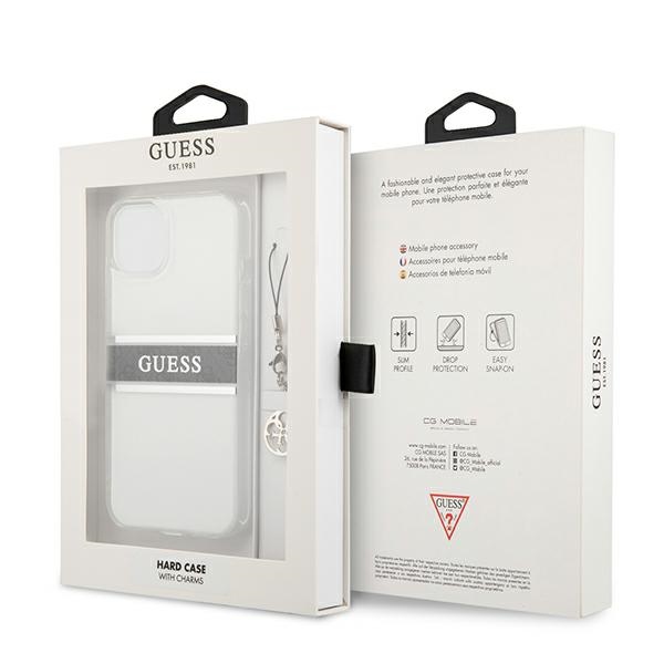iTok webáruház - Guess Guess GUHCP13SKB4GGR iPhone 13 mini tok – 4G Gray Strap Charm 8 Guess GUHCP13SKB4GGR iPhone 13 mini 5.4" Transparent hardcase 4G Gray Strap Charm