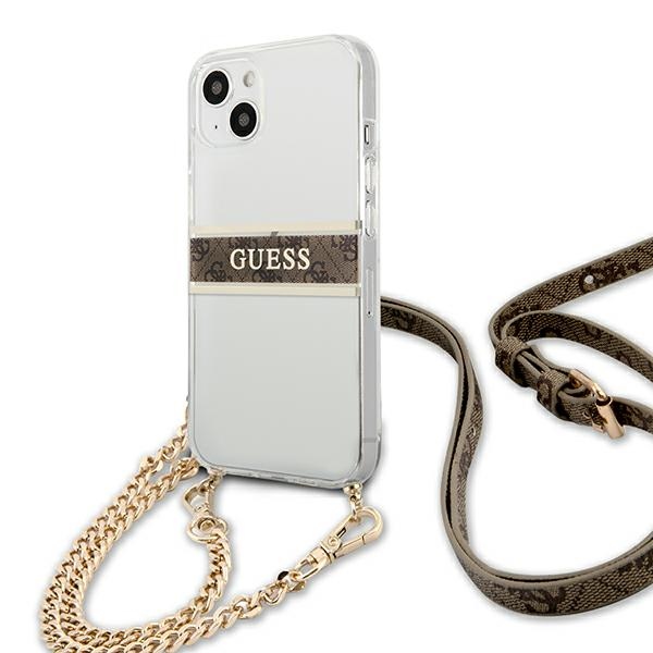 iTok webáruház - Guess Guess GUHCP13SKC4GBGO iPhone 13 mini átlátszó keménytok barna pánttal és arany lánccal 2 Guess GUHCP13SKC4GBGO iPhone 13 mini 5.4" Transparent hardcase 4G Brown Strap Gold Chain