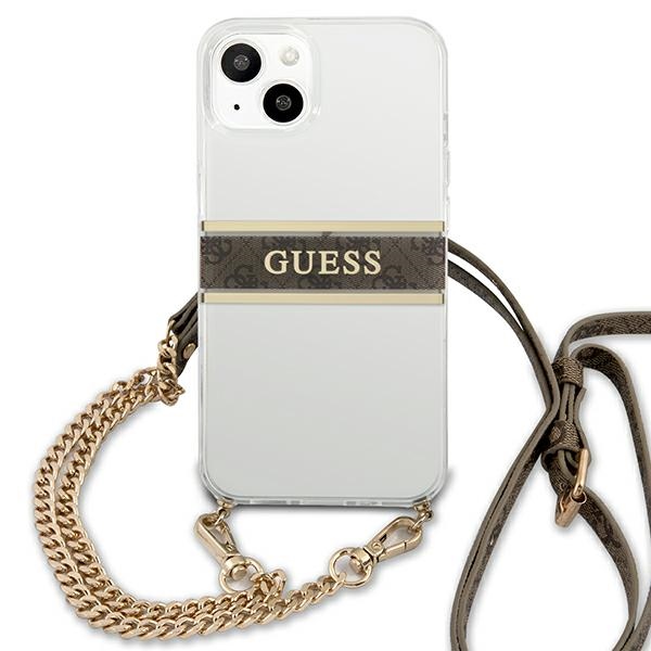 iTok webáruház - Guess Guess GUHCP13SKC4GBGO iPhone 13 mini átlátszó keménytok barna pánttal és arany lánccal 3 Guess GUHCP13SKC4GBGO iPhone 13 mini 5.4" Transparent hardcase 4G Brown Strap Gold Chain
