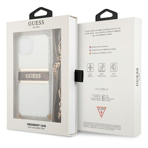 iTok webáruház - Guess Guess GUHCP13SKC4GBGO iPhone 13 mini átlátszó keménytok barna pánttal és arany lánccal 8 Guess GUHCP13SKC4GBGO iPhone 13 mini 5.4" Transparent hardcase 4G Brown Strap Gold Chain