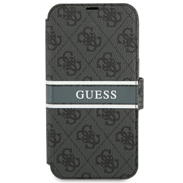 iTok webáruház - Guess Guess GUBKP13S4GDGR iPhone 13 mini 5,4 hüvelykes könyvtok – 4G Stripe 2 Guess GUBKP13S4GDGR iPhone 13 mini 5.4" grey/grey book 4G Stripe
