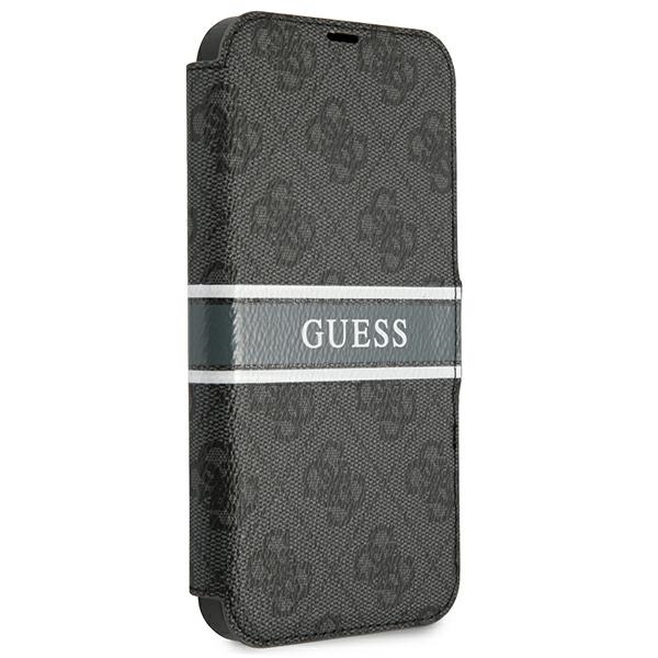 iTok webáruház - Guess Guess GUBKP13S4GDGR iPhone 13 mini 5,4 hüvelykes könyvtok – 4G Stripe 3 Guess GUBKP13S4GDGR iPhone 13 mini 5.4" grey/grey book 4G Stripe