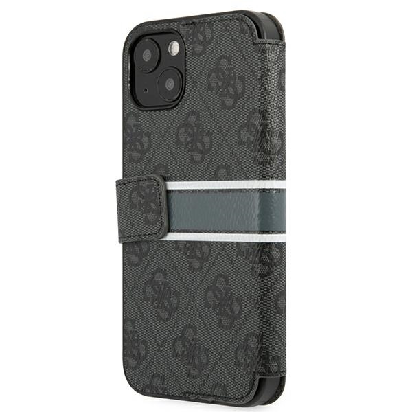 iTok webáruház - Guess Guess GUBKP13S4GDGR iPhone 13 mini 5,4 hüvelykes könyvtok – 4G Stripe 4 Guess GUBKP13S4GDGR iPhone 13 mini 5.4" grey/grey book 4G Stripe