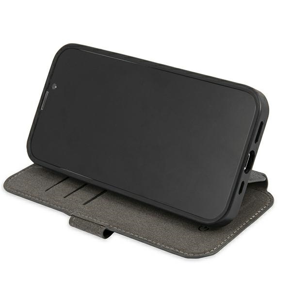 iTok webáruház - Guess Guess GUBKP13S4GDGR iPhone 13 mini 5,4 hüvelykes könyvtok – 4G Stripe 6 Guess GUBKP13S4GDGR iPhone 13 mini 5.4" grey/grey book 4G Stripe