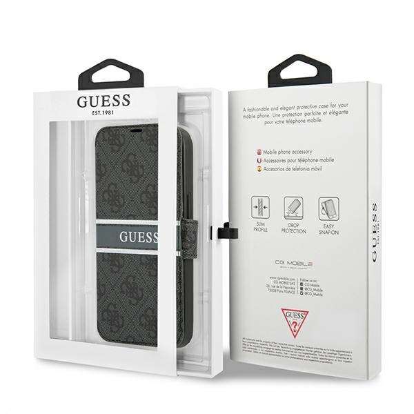 iTok webáruház - Guess Guess GUBKP13S4GDGR iPhone 13 mini 5,4 hüvelykes könyvtok – 4G Stripe 7 Guess GUBKP13S4GDGR iPhone 13 mini 5.4" grey/grey book 4G Stripe