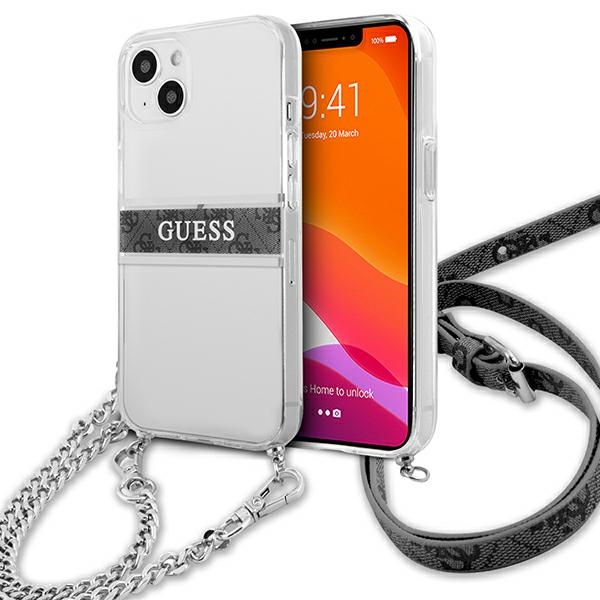 iTok webáruház - Guess Guess GUHCP13SKC4GBSI tok iPhone 13 mini 5,4 hüvelykhez – 4G Gray Strap Silver Chain 1 Guess GUHCP13SKC4GBSI iPhone 13 mini 5.4" Transparent hardcase 4G Gray Strap Silver Chain