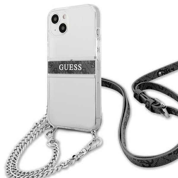 iTok webáruház - Guess Guess GUHCP13SKC4GBSI tok iPhone 13 mini 5,4 hüvelykhez – 4G Gray Strap Silver Chain 2 Guess GUHCP13SKC4GBSI iPhone 13 mini 5.4" Transparent hardcase 4G Gray Strap Silver Chain
