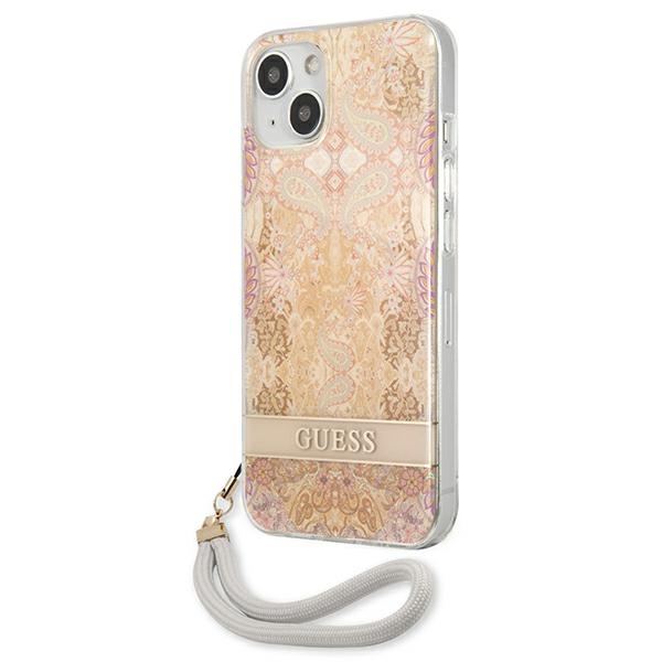 iTok webáruház - Guess Guess GUHCP13SHFLSD iPhone 13 mini 5,4" arany kemény tok virágmintával és csuklópánttal 2 Guess GUHCP13SHFLSD iPhone 13 mini 5.4" gold/gold hardcase Flower Strap
