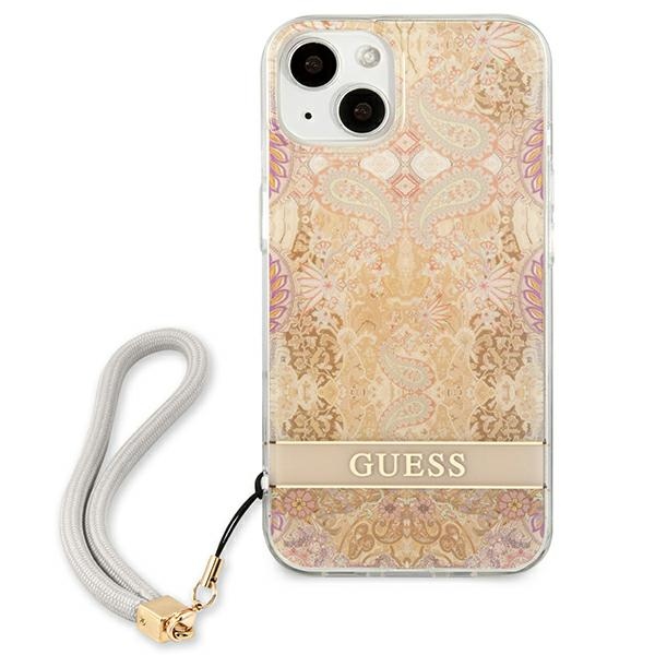 iTok webáruház - Guess Guess GUHCP13SHFLSD iPhone 13 mini 5,4" arany kemény tok virágmintával és csuklópánttal 3 Guess GUHCP13SHFLSD iPhone 13 mini 5.4" gold/gold hardcase Flower Strap