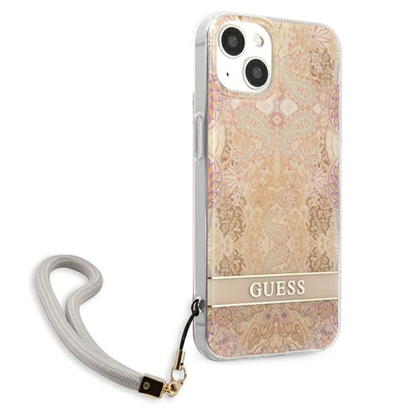 iTok webáruház - Guess Guess GUHCP13SHFLSD iPhone 13 mini 5,4" arany kemény tok virágmintával és csuklópánttal 4 Guess GUHCP13SHFLSD iPhone 13 mini 5.4" gold/gold hardcase Flower Strap