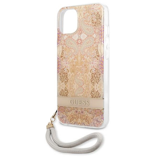 iTok webáruház - Guess Guess GUHCP13SHFLSD iPhone 13 mini 5,4" arany kemény tok virágmintával és csuklópánttal 6 Guess GUHCP13SHFLSD iPhone 13 mini 5.4" gold/gold hardcase Flower Strap