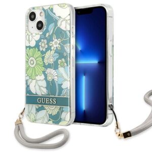 Guess GUHCP13SHFLSN Flower Strap kemény tok iPhone 13 minihez, zöld