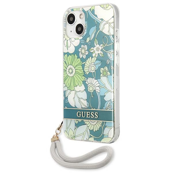iTok webáruház - Guess Guess GUHCP13SHFLSN Flower Strap kemény tok iPhone 13 minihez, zöld 2 Guess GUHCP13SHFLSN iPhone 13 mini 5.4" green/green hardcase Flower Strap